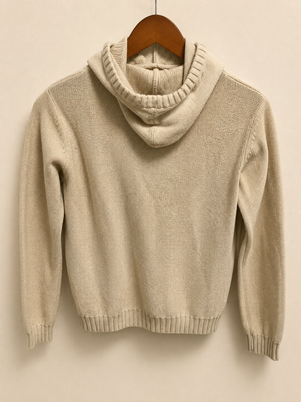 Banana Republic Cotton Knit Hoodie Sweater Cream Pullover Coastal Size Small - Picture 3 of 6